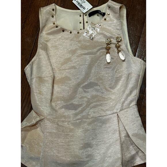 NWT Champagne Studded Open Back Peplum Top Medium- South Moon Under - Picture 11 of 12